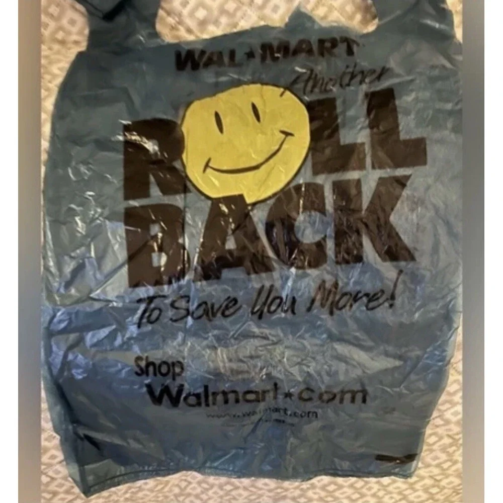 Vintage‎ Collectibles Wal Mart Blue Yellow Smiley Face Bags 3 Set Year Of 2001